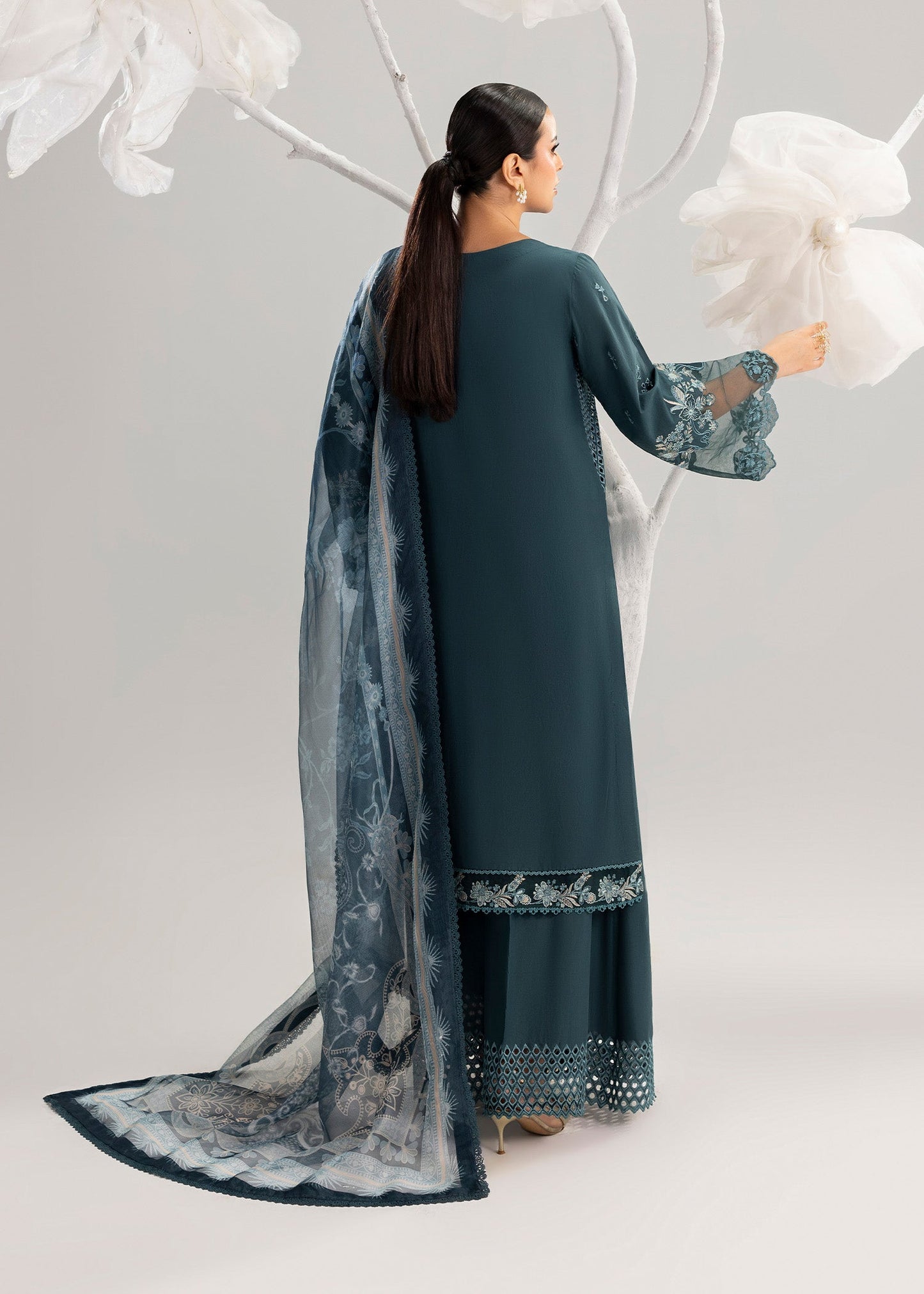 Teal Printed Lawn Suit for Party Wear Online in Dubai UAE Abudhabi Ajman Sharjah