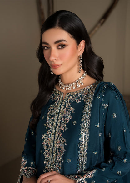 Teal Raw Silk Embellished Kurta Palazzo Set Online in Dubai UAE Abudhabi Ajman Sharjah