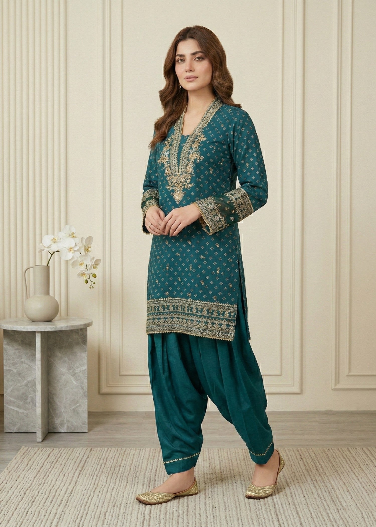 Teal Raw Silk Embroidered Party Wear Suit Online in Sri Lanka India Australia