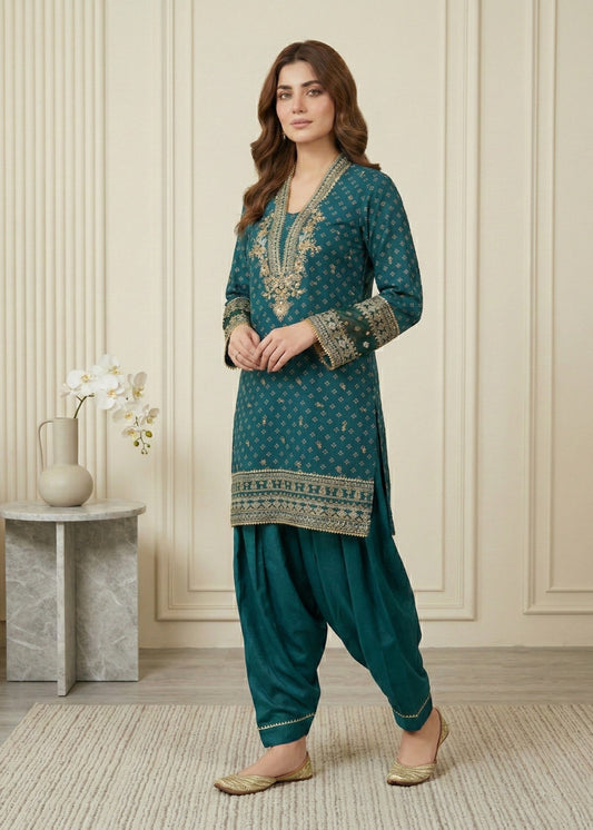 Teal Raw Silk Embroidered Party Wear Suit Online in Sri Lanka India Australia