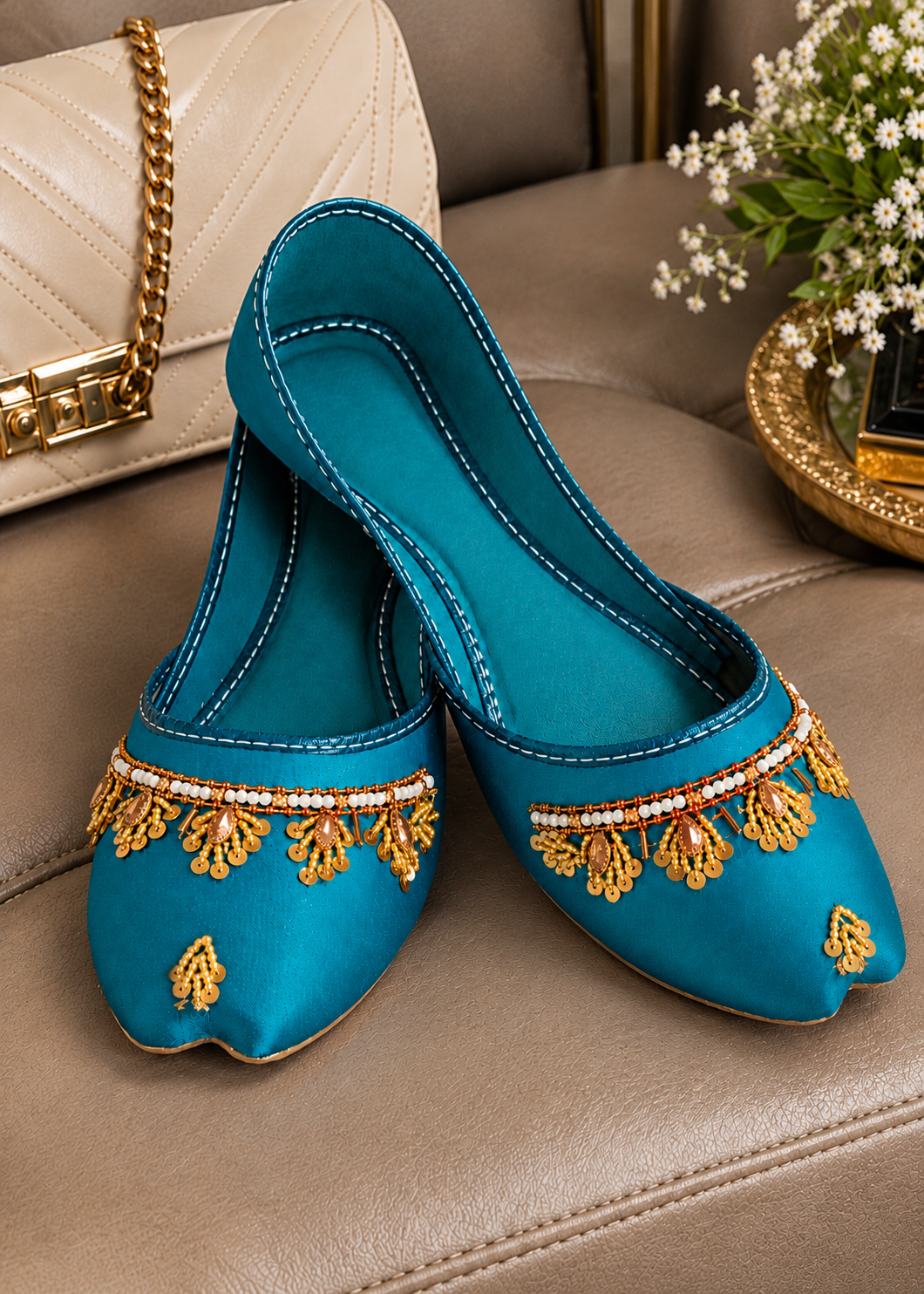 Teal Rexine Wedding Khussa Online in Sri Lanka India Australia