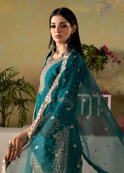 Teal Silk Charmeuse Embroidered Party Wear Suit Online in Dubai DXB UAE Abudhabi Meena Bazaar