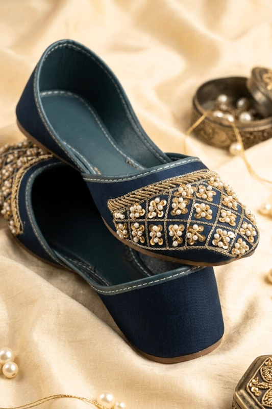 Teal Silk Embroidered Khussa Online in Dubai UAE Abudhabi Ajman Sharjah
