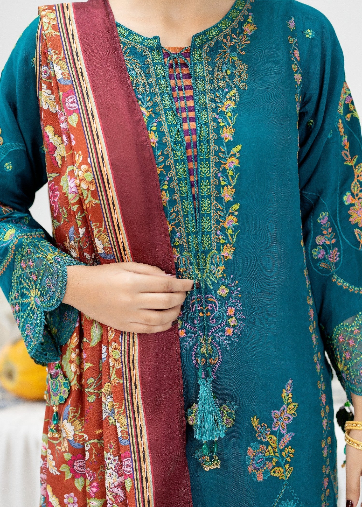 Teal Silk Embroidered Partywear Suit Online in Sri Lanka India Australia