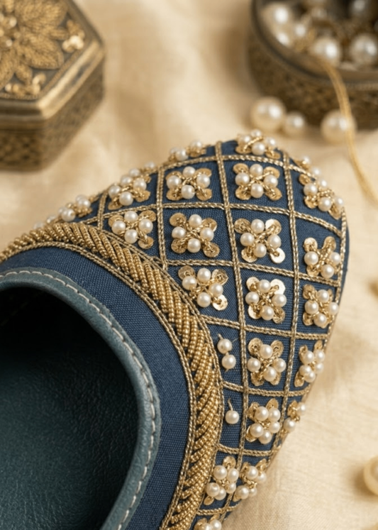 Teal Silk Mojari Footwear Online in UK USA Canada