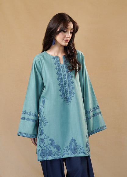Teal Straight Cut Kurta with Notched Neckline Online in Dubai DXB UAE Abudhabi Meena Bazaar
