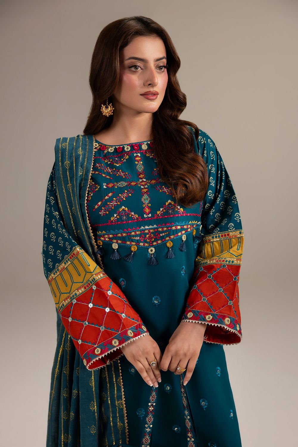 Teal Zari Cotton Embroidered Suit Online in Dubai UAE Abudhabi Ajman Sharjah