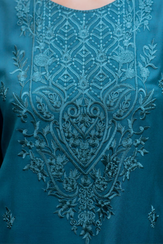 Teal Blue Kurta with Straight Pants