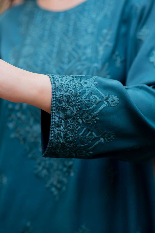 Teal Blue Kurta with Straight Pants