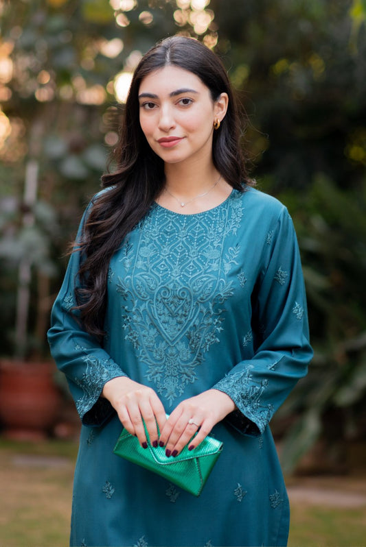 Teal Blue Kurta with Straight Pants