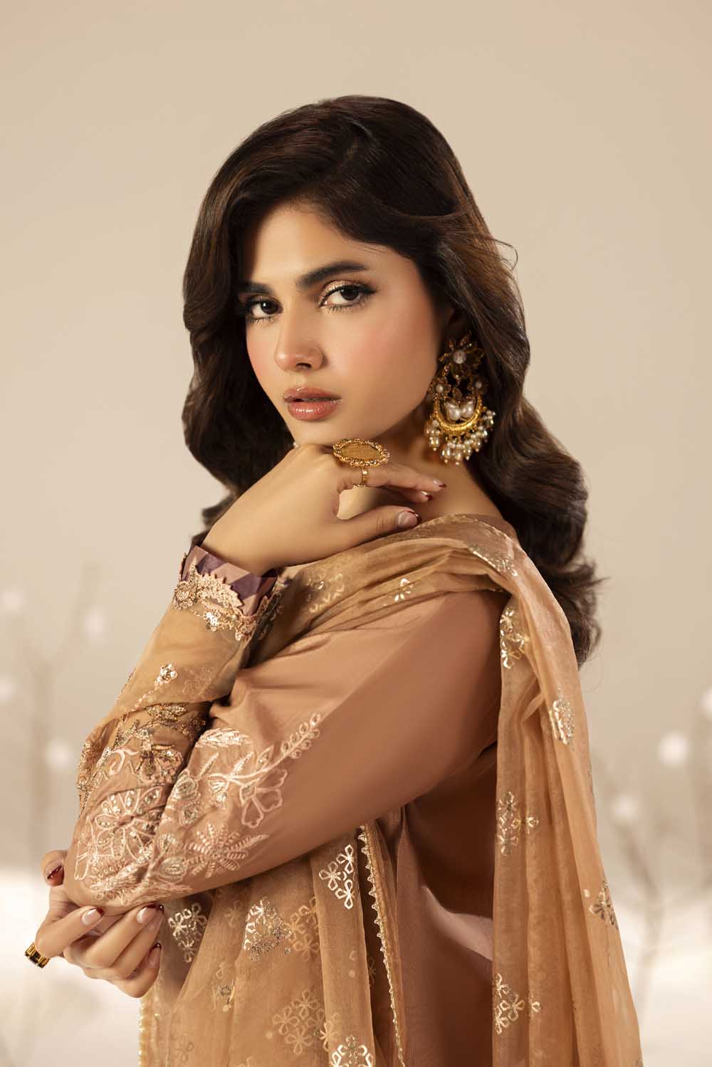 Tea Rose Pink Hand Embellished Suit with Crushed Silk Sharara