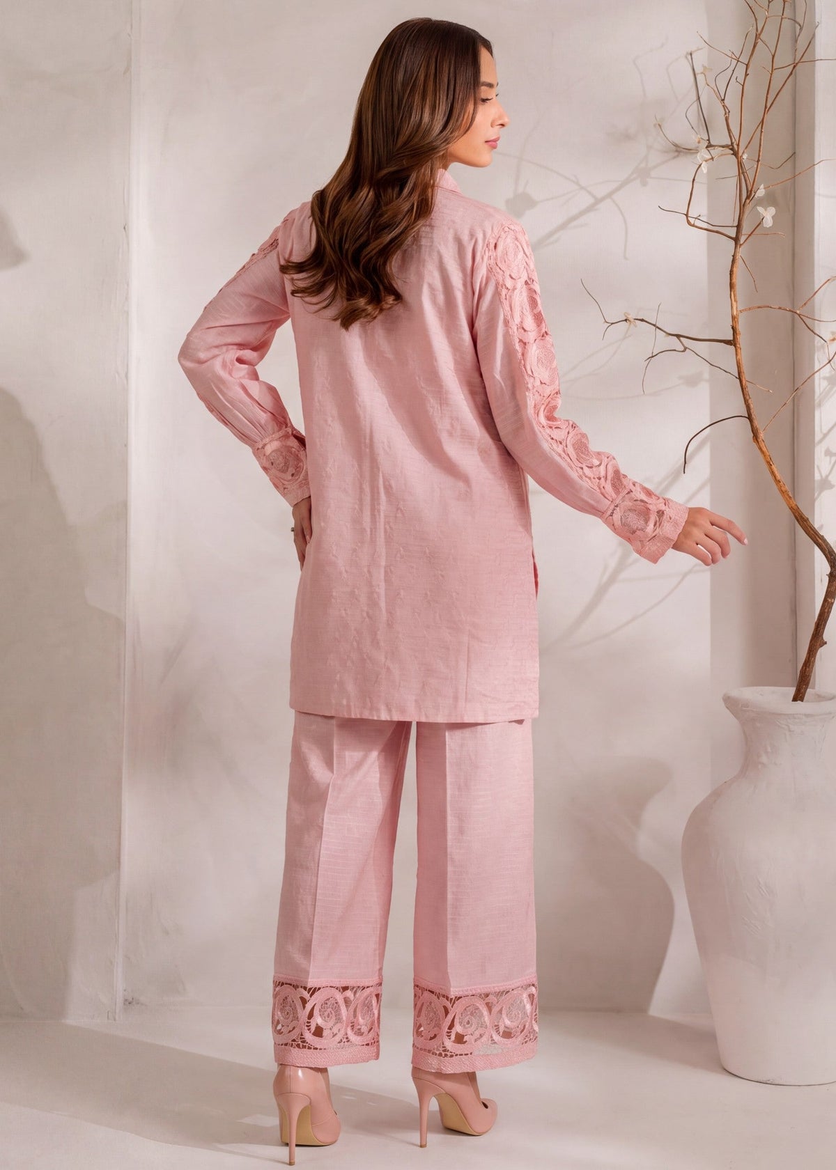 Textured Lawn Rose Pink Asymmetrical Salwar Kameez Online in KSA Riyadh Saudi Arabia Oman Bahrain Qatar