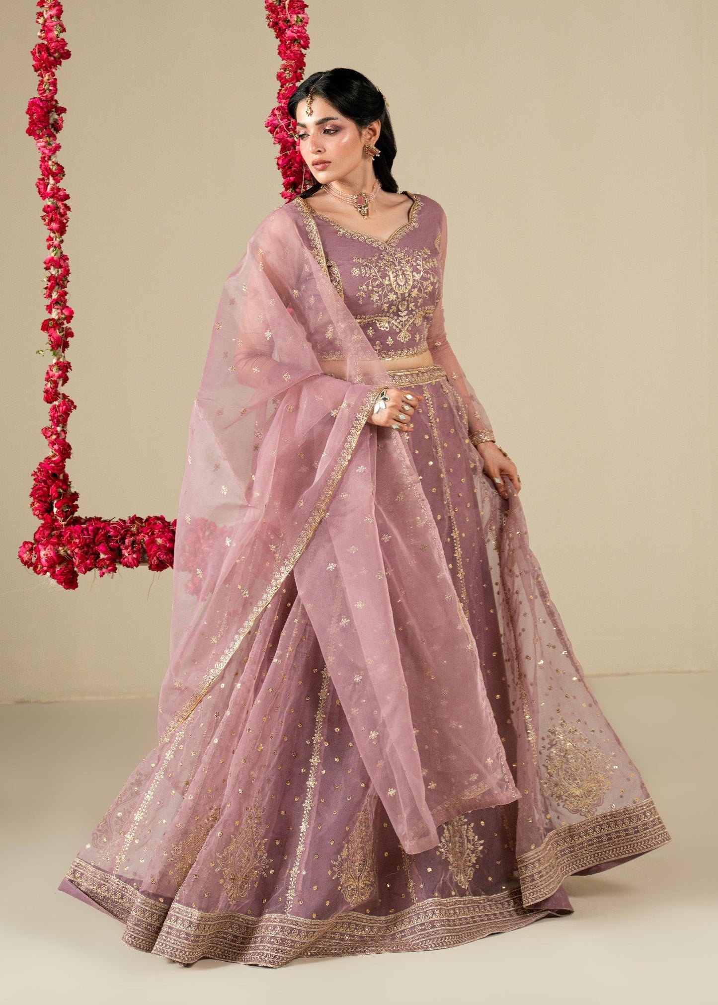 Thistle Purple Embroidered Lehenga Suit Online in KSA Riyadh Saudi Arabia Oman Bahrain Qatar