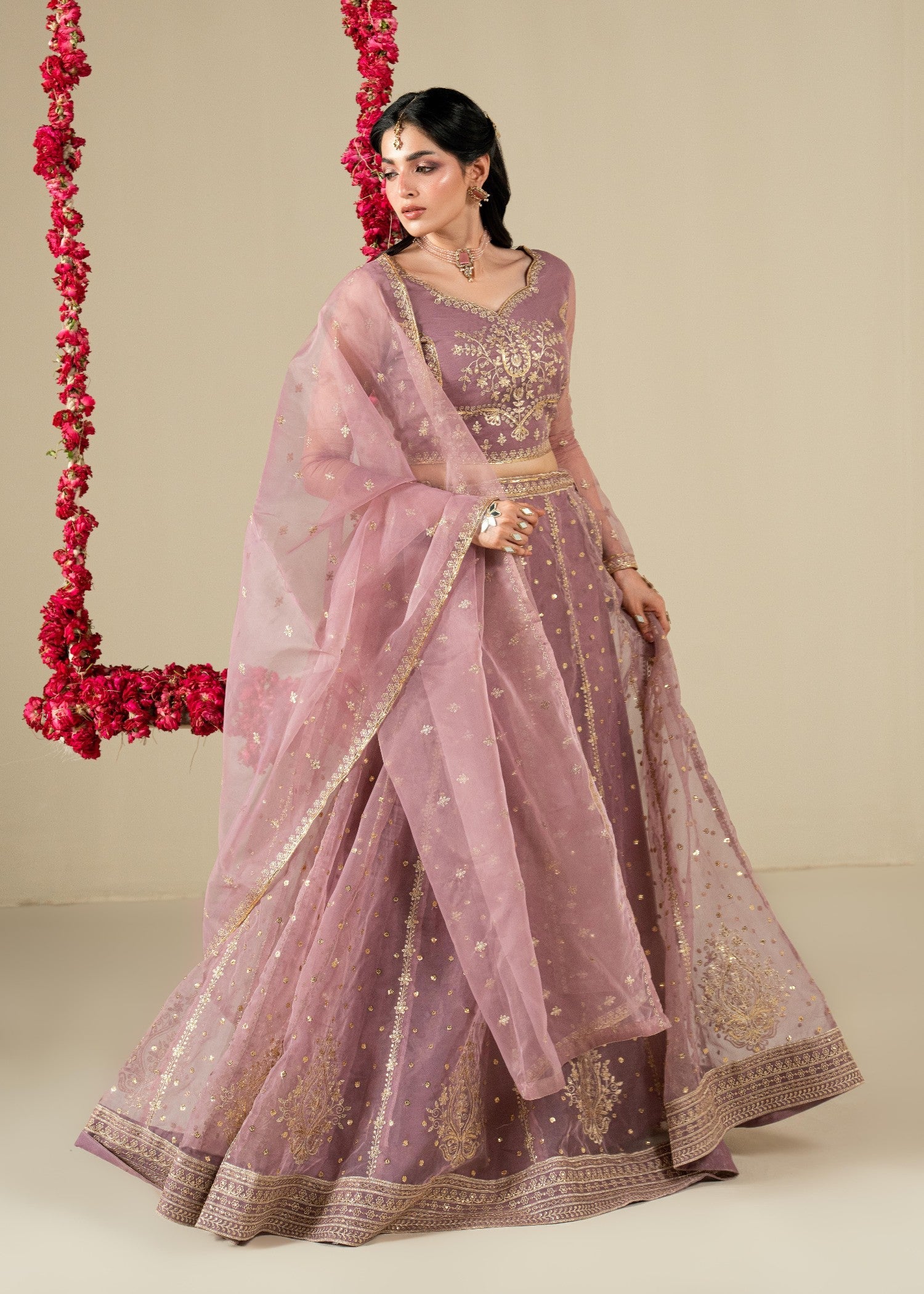 Thistle Purple Embroidered Lehenga Suit Online in KSA Riyadh Saudi Arabia Oman Bahrain Qatar