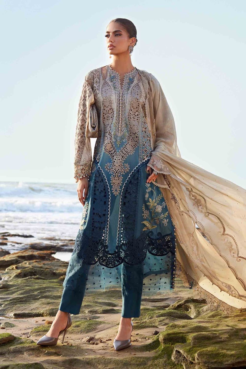 Tie-Dye Hand Embellished Chikankari Organza Salwar Kameez Online in Dubai UAE Abudhabi Ajman Sharjah