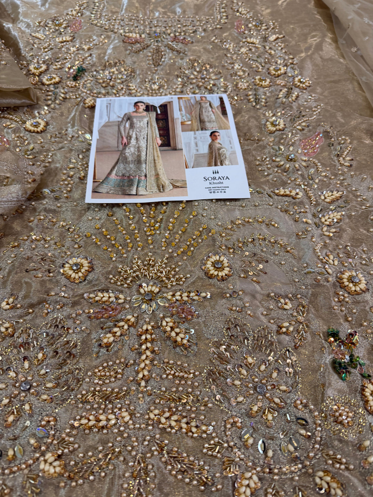 Tilla Sequin Work Golden Chiffon Bridal Dress Online in Dubai DXB UAE Abudhabi Meena Bazaar
