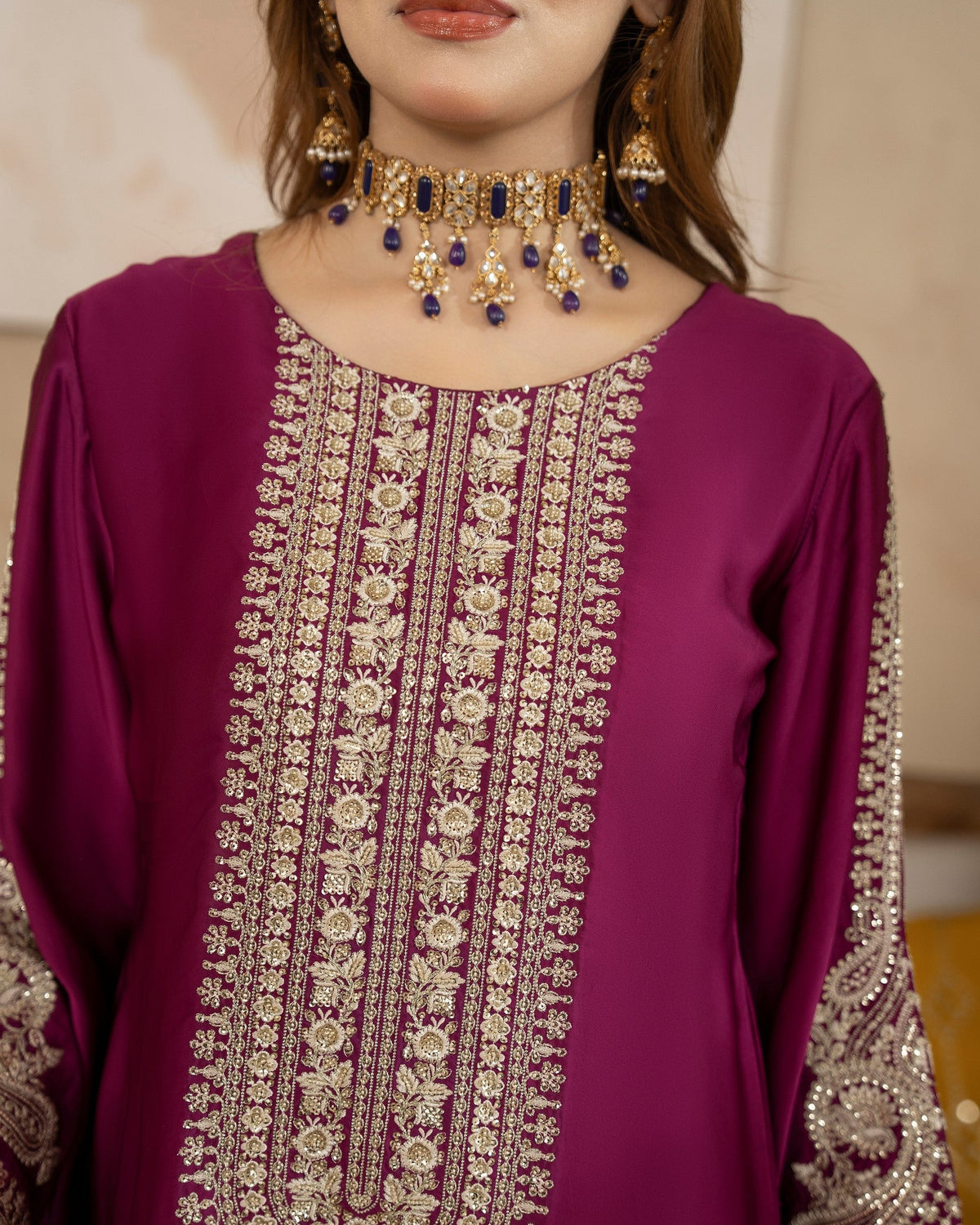 Tilla Sequins Berry Purple Shamoz Silk Salwar Kameez Online in KSA Riyadh Saudi Arabia Oman Bahrain Qatar