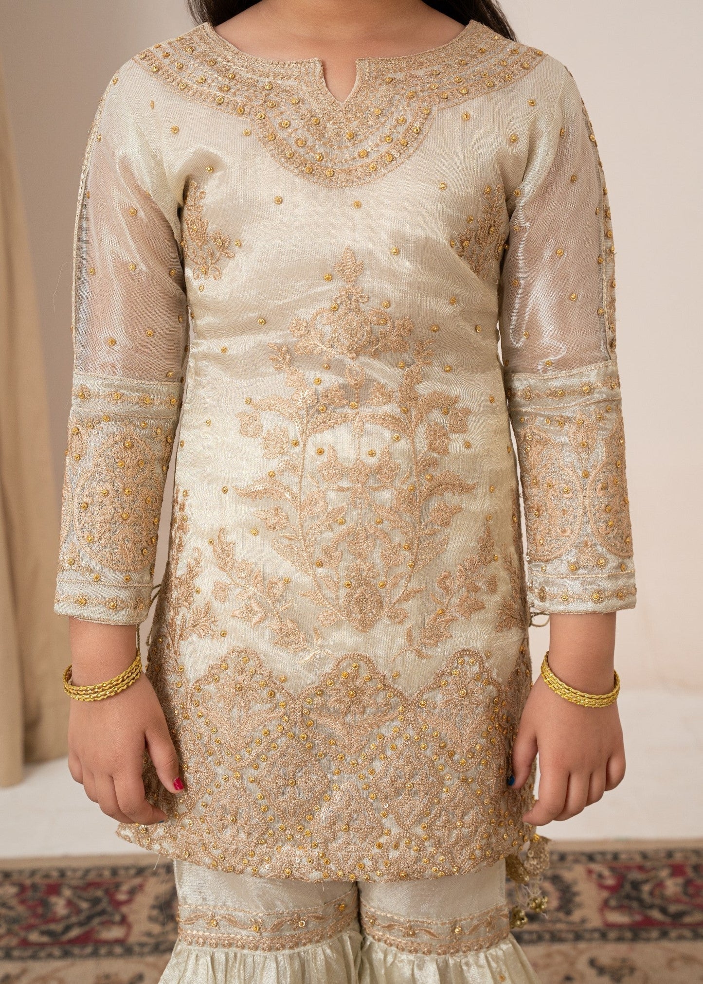 Tissue Gharara Kurti Embroidered Ivory Online in Sri Lanka India Australia