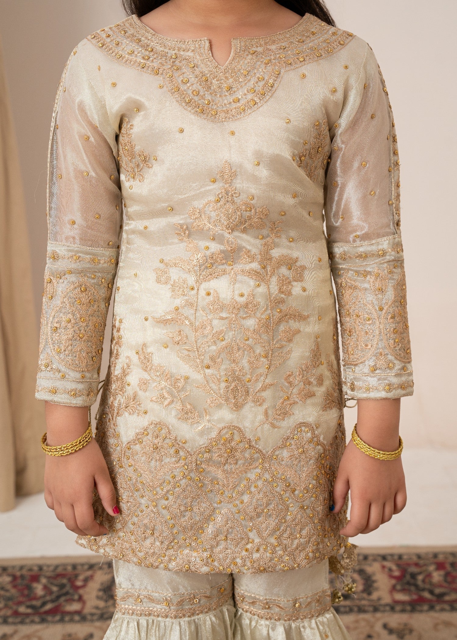 Tissue Gharara Kurti Embroidered Ivory Online in Sri Lanka India Australia