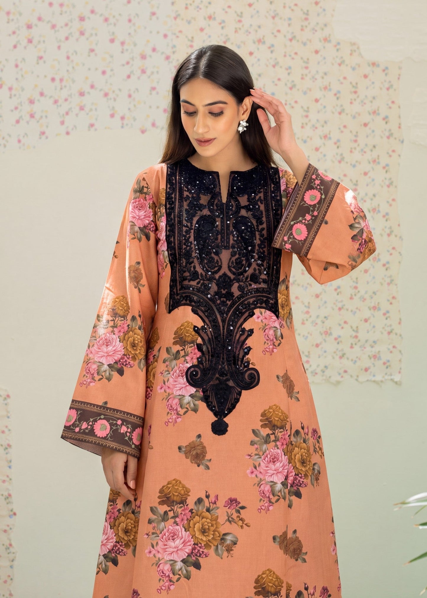 Toast Orange A-Line Kurta Lawn Suit Online in Sri Lanka India Australia
