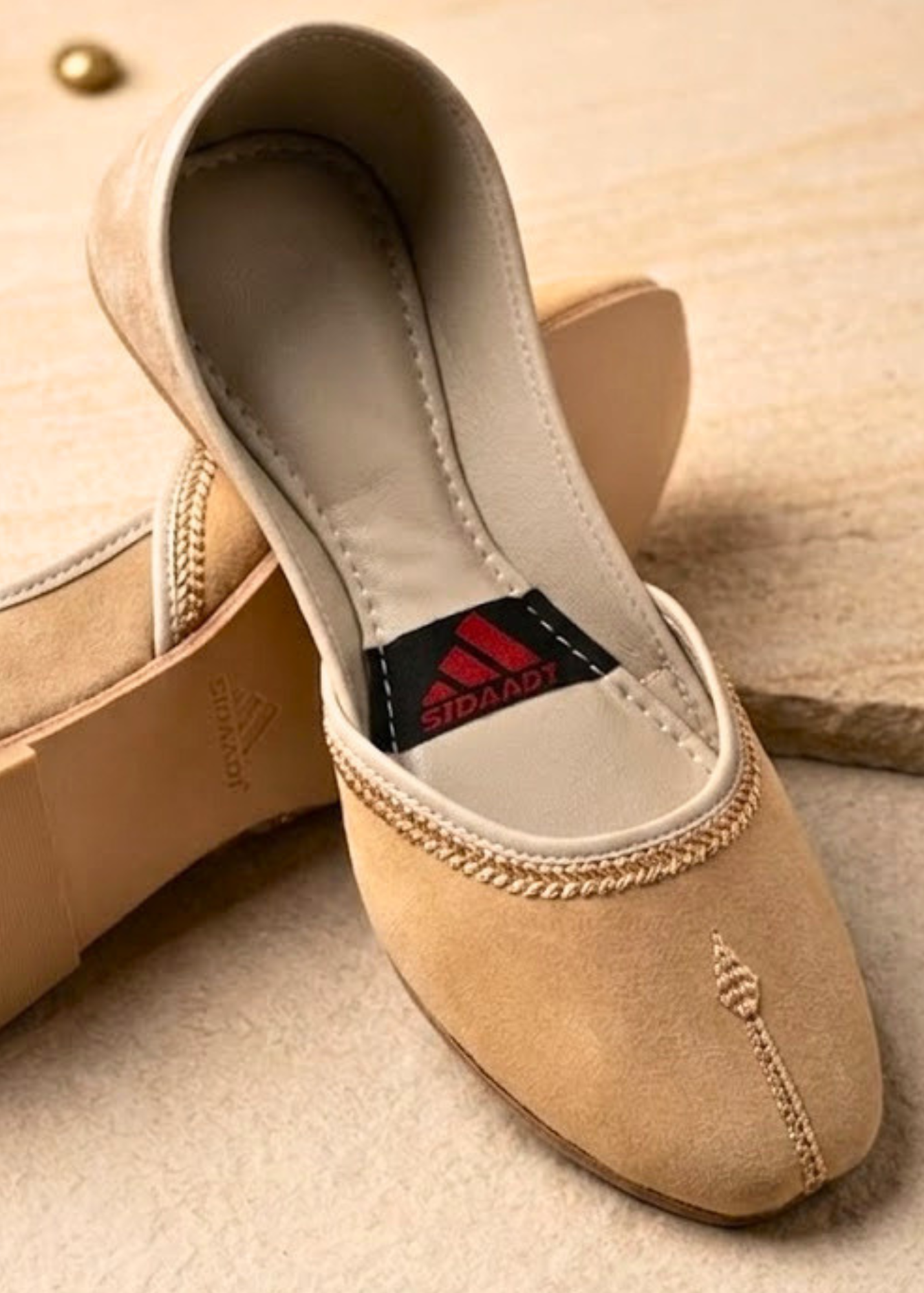 Traditional Beige Khussa with Golden Embroidery Online in UK USA Canada