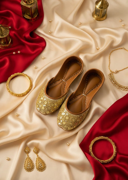 Traditional Gold Leather Khussa with Beads Online in Dubai UAE Abudhabi Ajman Sharjah
