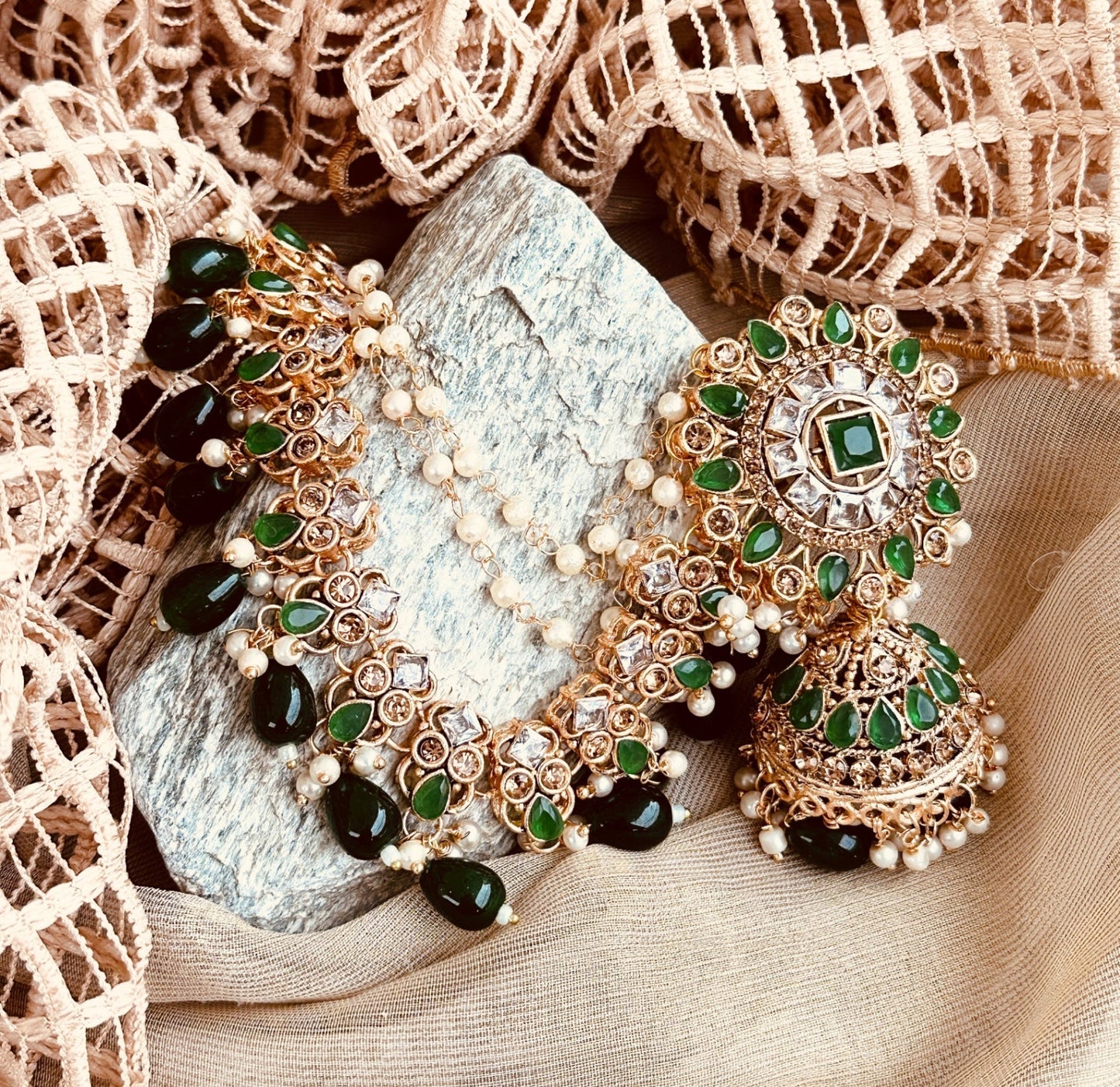 Traditional Green Jhumki Earrings Online in KSA Riyadh Saudi Arabia Oman Bahrain Qatar