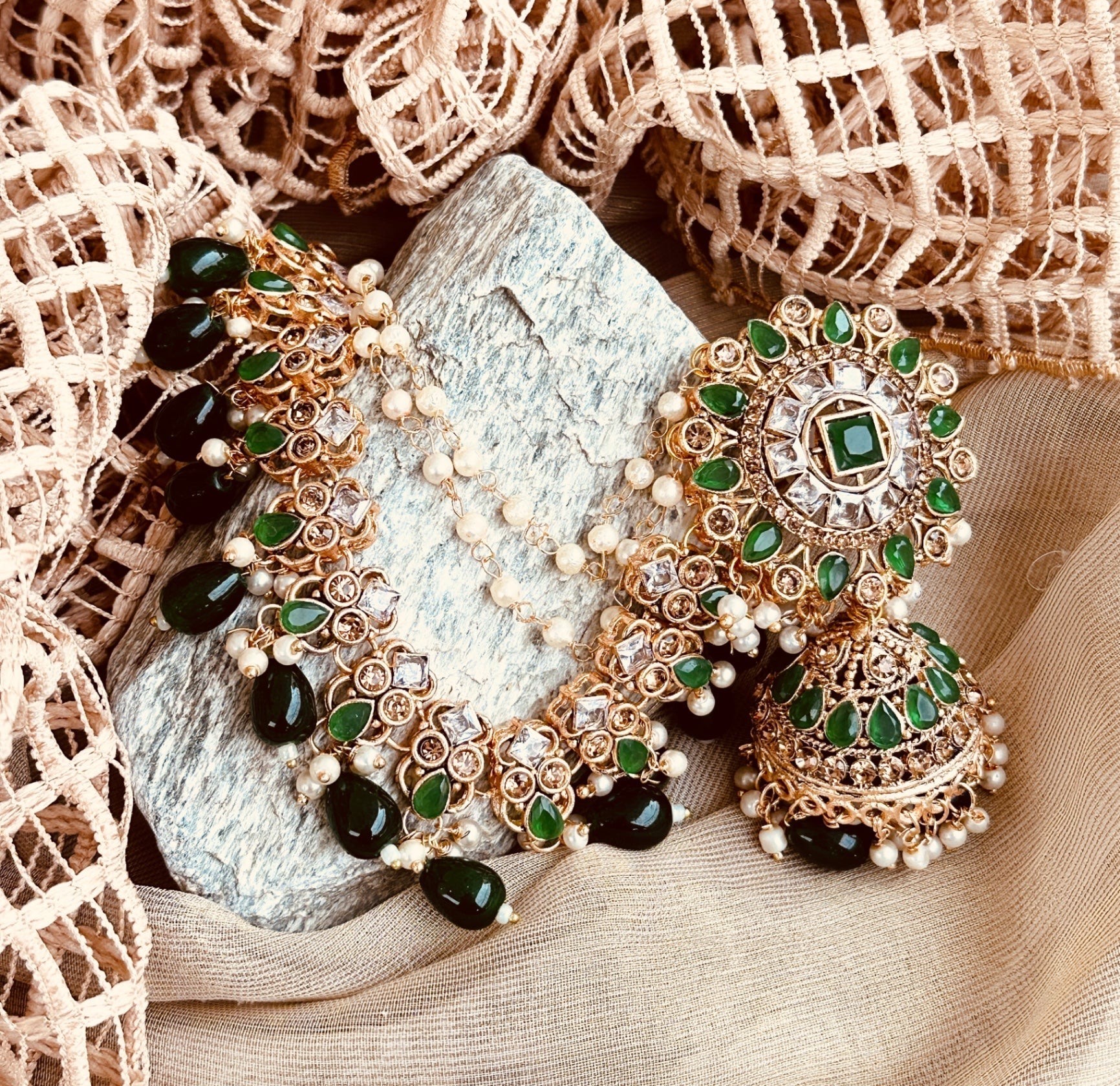 Traditional Green Jhumki Earrings Online in KSA Riyadh Saudi Arabia Oman Bahrain Qatar