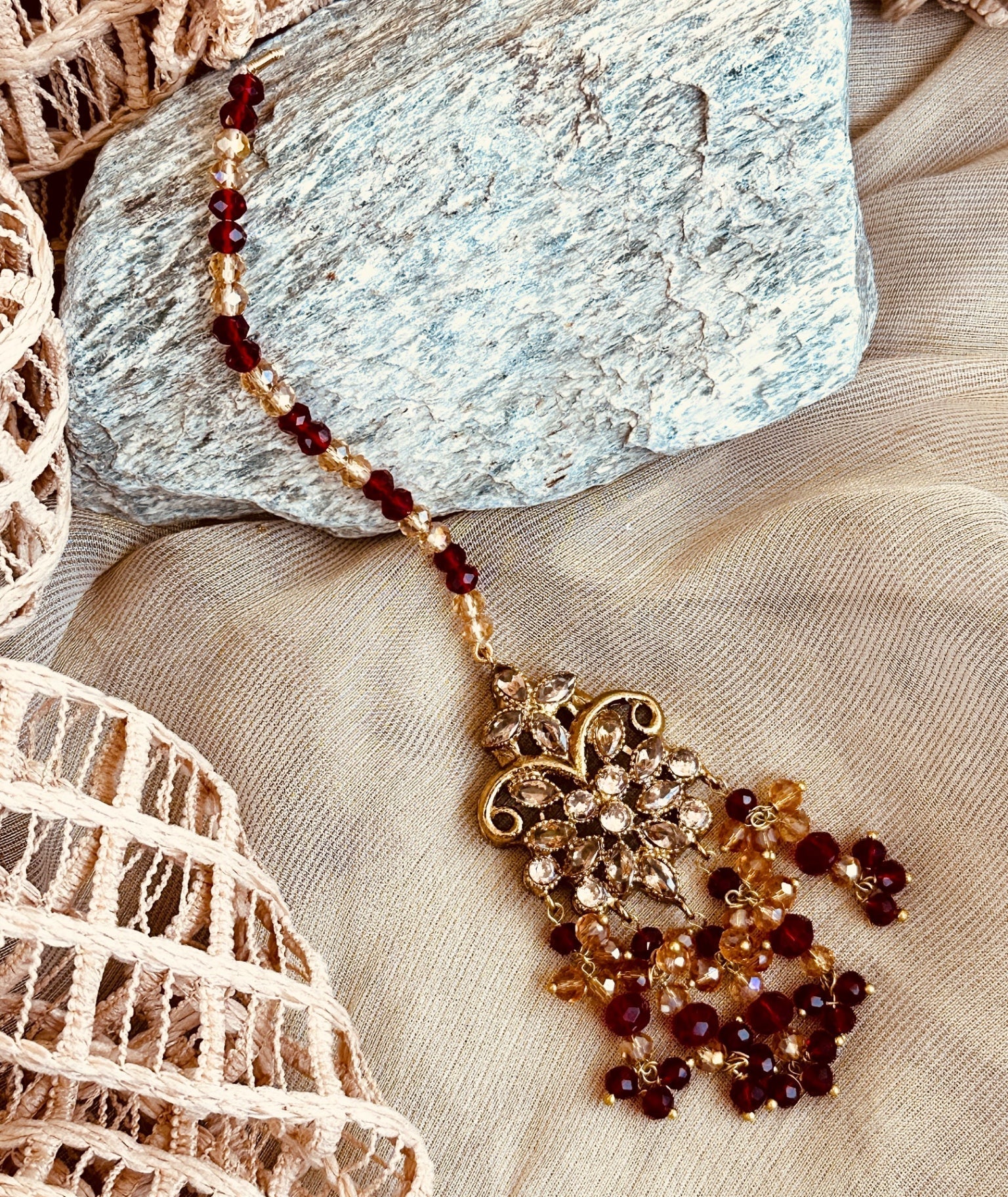 Traditional Maroon Gold Plated Earrings and Tikka Online in UK USA Canada