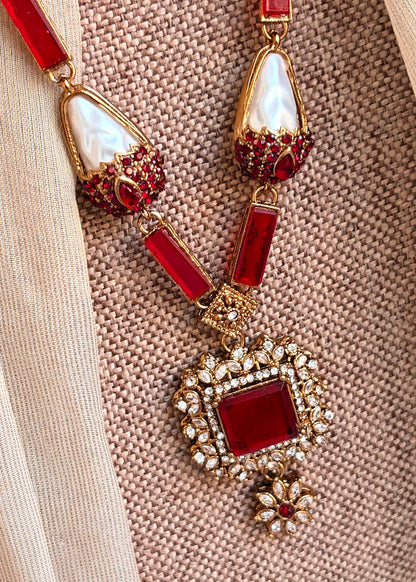 Traditional Maroon Malaa Necklace Set Online in KSA Riyadh Saudi Arabia Oman Bahrain Qatar