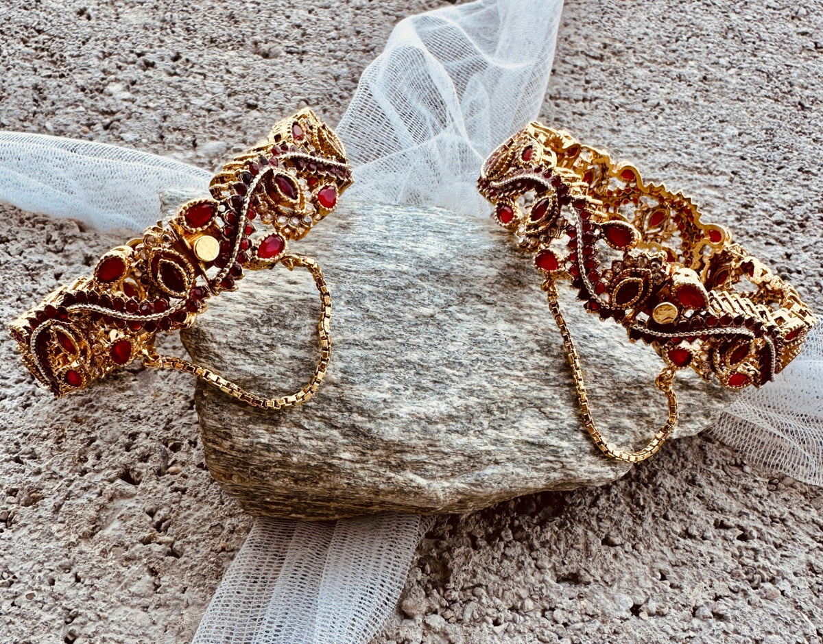 Traditional Maroon Stone Bangles Jewellery Set Online in UK USA Canada