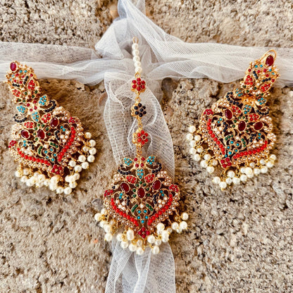 Traditional Nauratan Tikka and Jhumka Set Online in Dubai DXB UAE Abudhabi Meena Bazaar