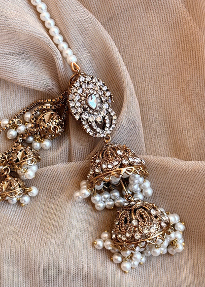 Traditional Stone Work Copper Tikka Jhumki Set Online in UK USA Canada