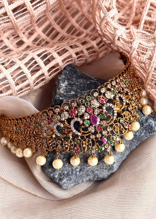 Traditional Temple Jewellery Choker Set Online in KSA Riyadh Saudi Arabia Oman Bahrain Qatar