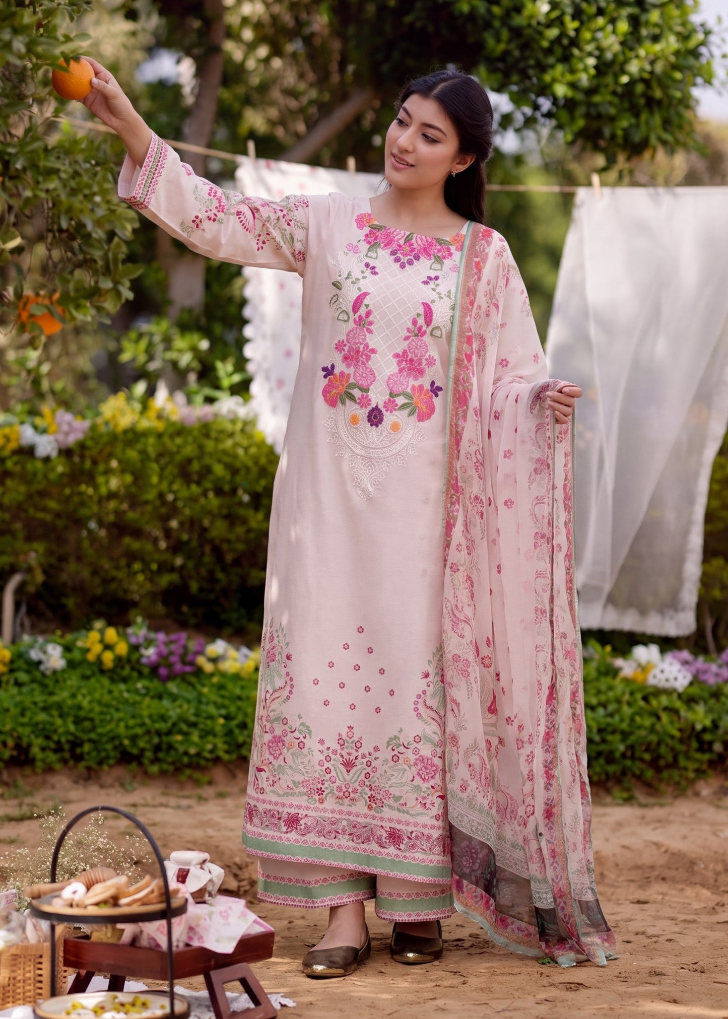 Trending Baby Pink Embroidered Lawn Dress Material Online in Sri Lanka India Australia