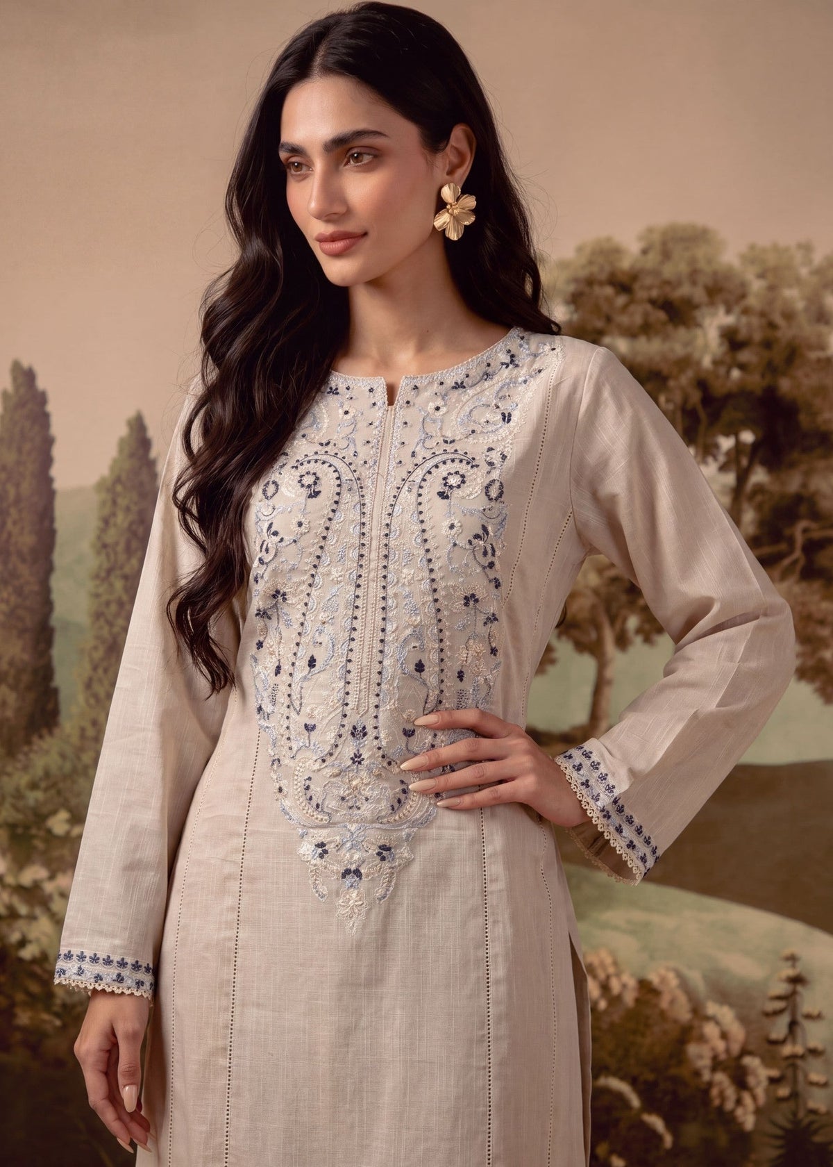 Trending Ivory Patchwork Khaddar Sharara Online in Dubai DXB UAE Abudhabi Meena Bazaar