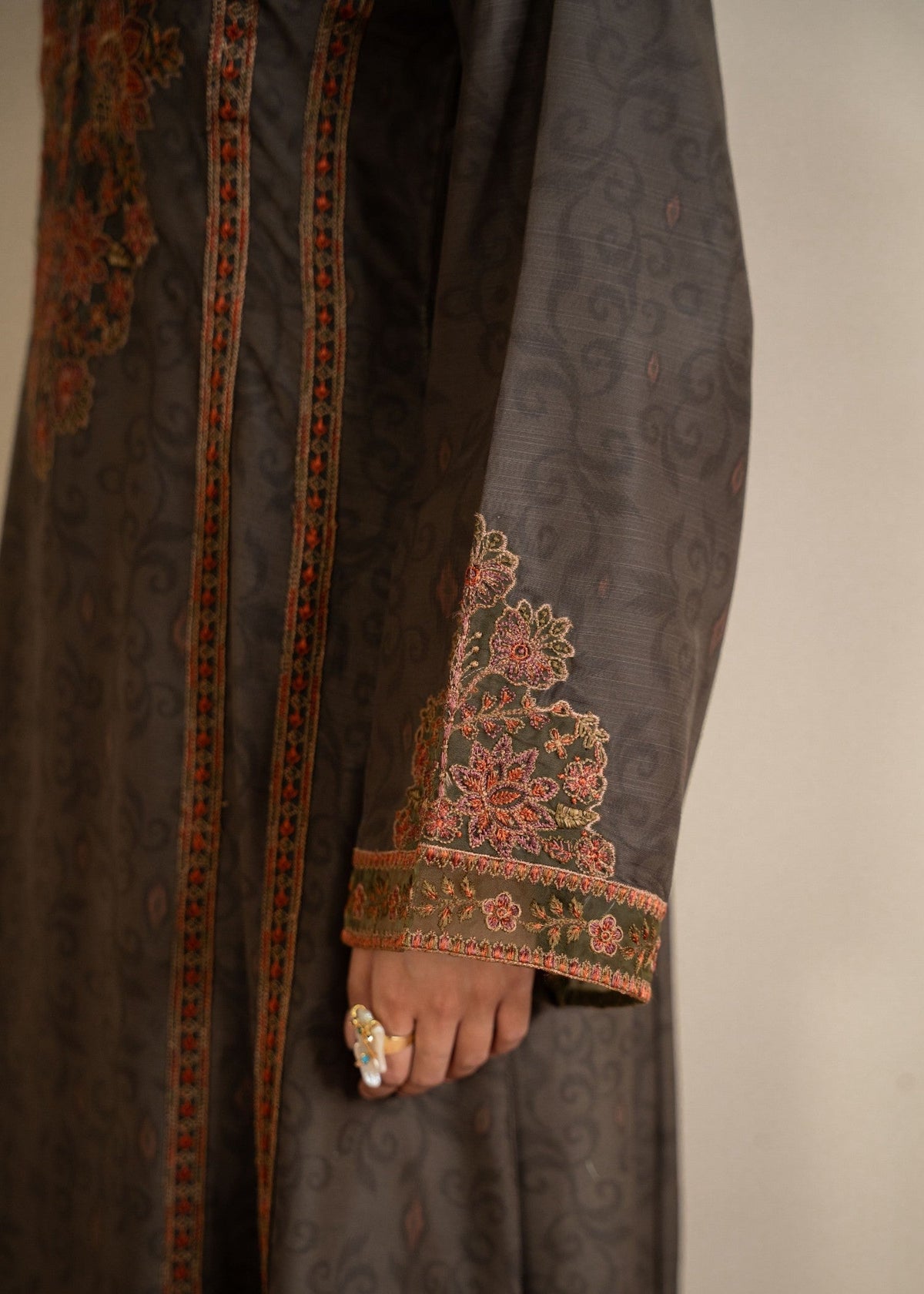 Trending Mocha Brown Embroidered Khaddar Maxi Online in KSA Riyadh Saudi Arabia Oman Bahrain Qatar