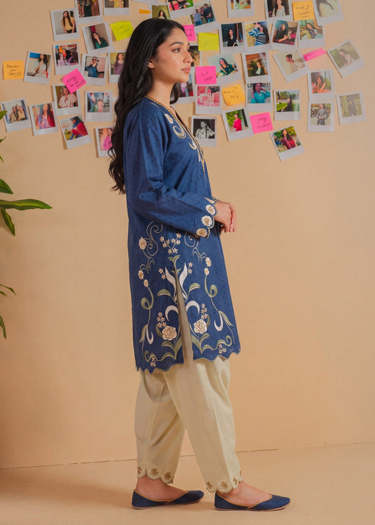 Trending Navy Blue Textured Lawn Shalwar Kameez Online in Sri Lanka India Australia