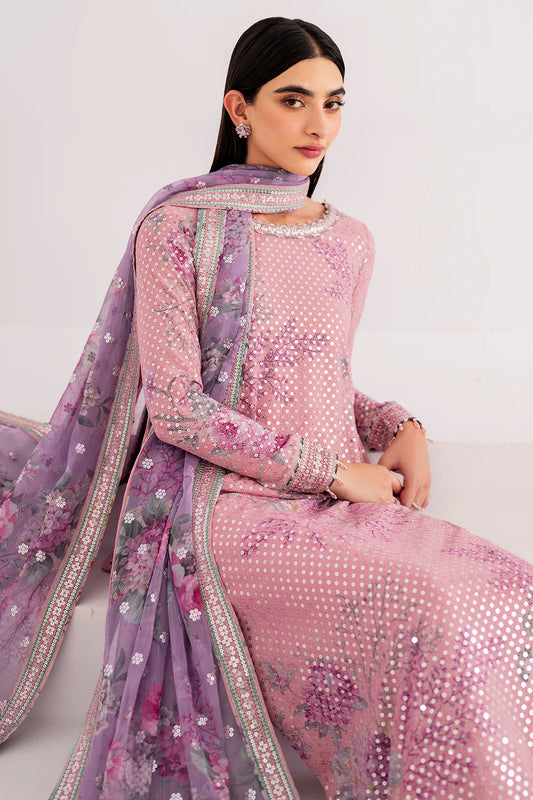 Digital Printed Sequins Embroidered Chiffon Suit