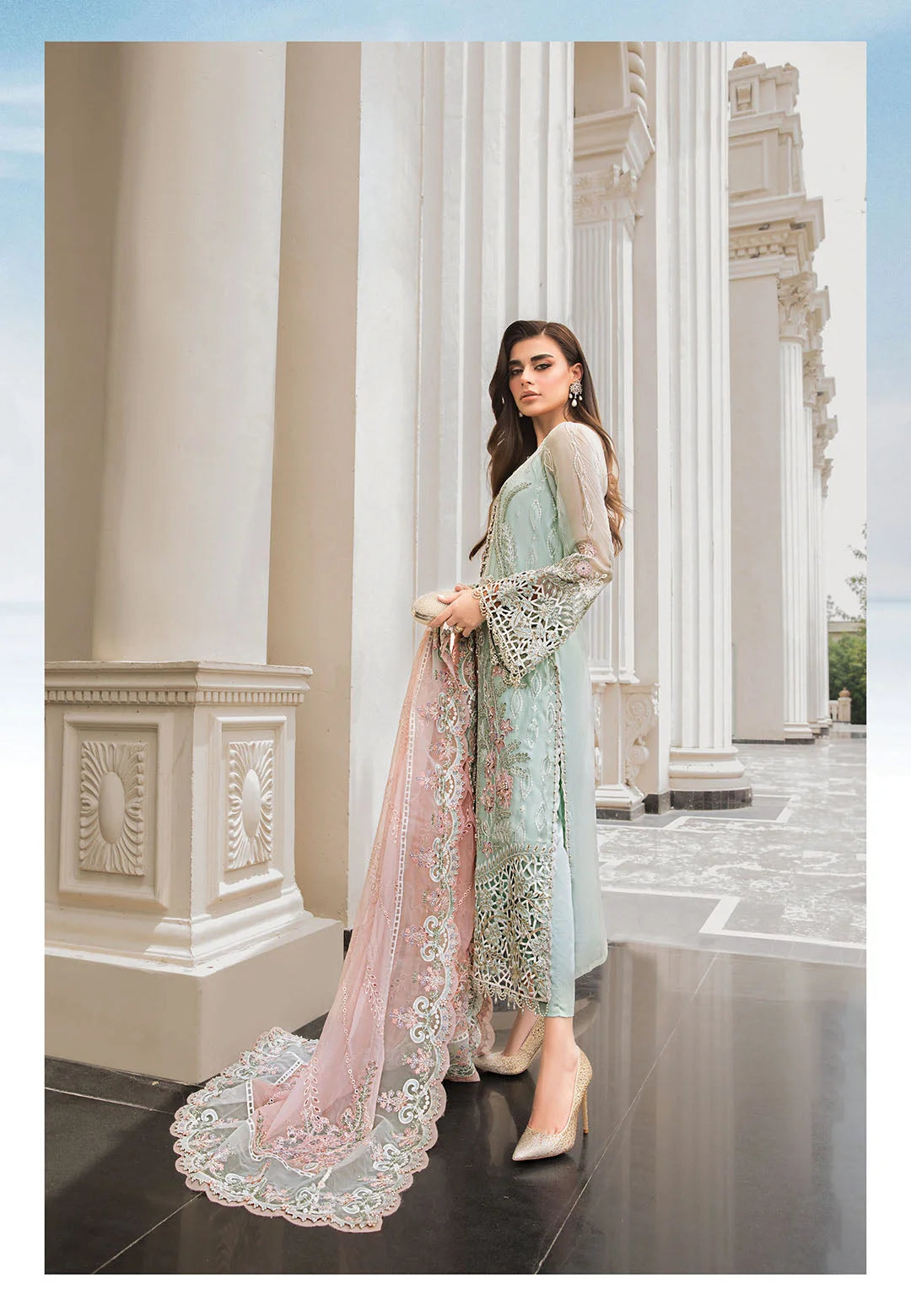 Mint Green Chiffon Cut Work Suit