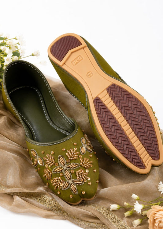 Trendy Avocado Green Khussa Flats Online in Dubai DXB UAE Abudhabi Meena Bazaar