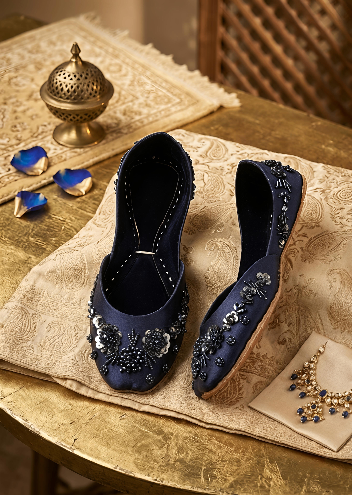 Trendy Navy Blue Silk Khussa Formal Footwear Online in Sri Lanka India Australia