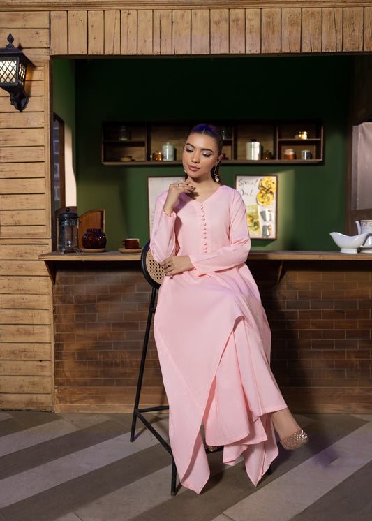 Trendy Pink High-Low Frock Set Online in Dubai DXB UAE Abudhabi Meena Bazaar
