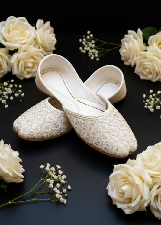 Trendy White Ethnic Footwear Khussa Sandals Online in UK USA Canada
