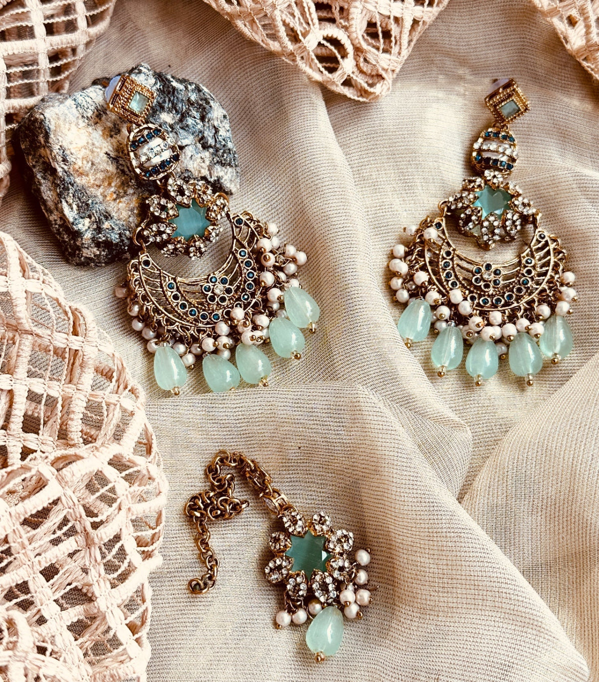 Turkish Lumina Malaa Mint Green Jewellery Set Online in KSA Riyadh Saudi Arabia Oman Bahrain Qatar