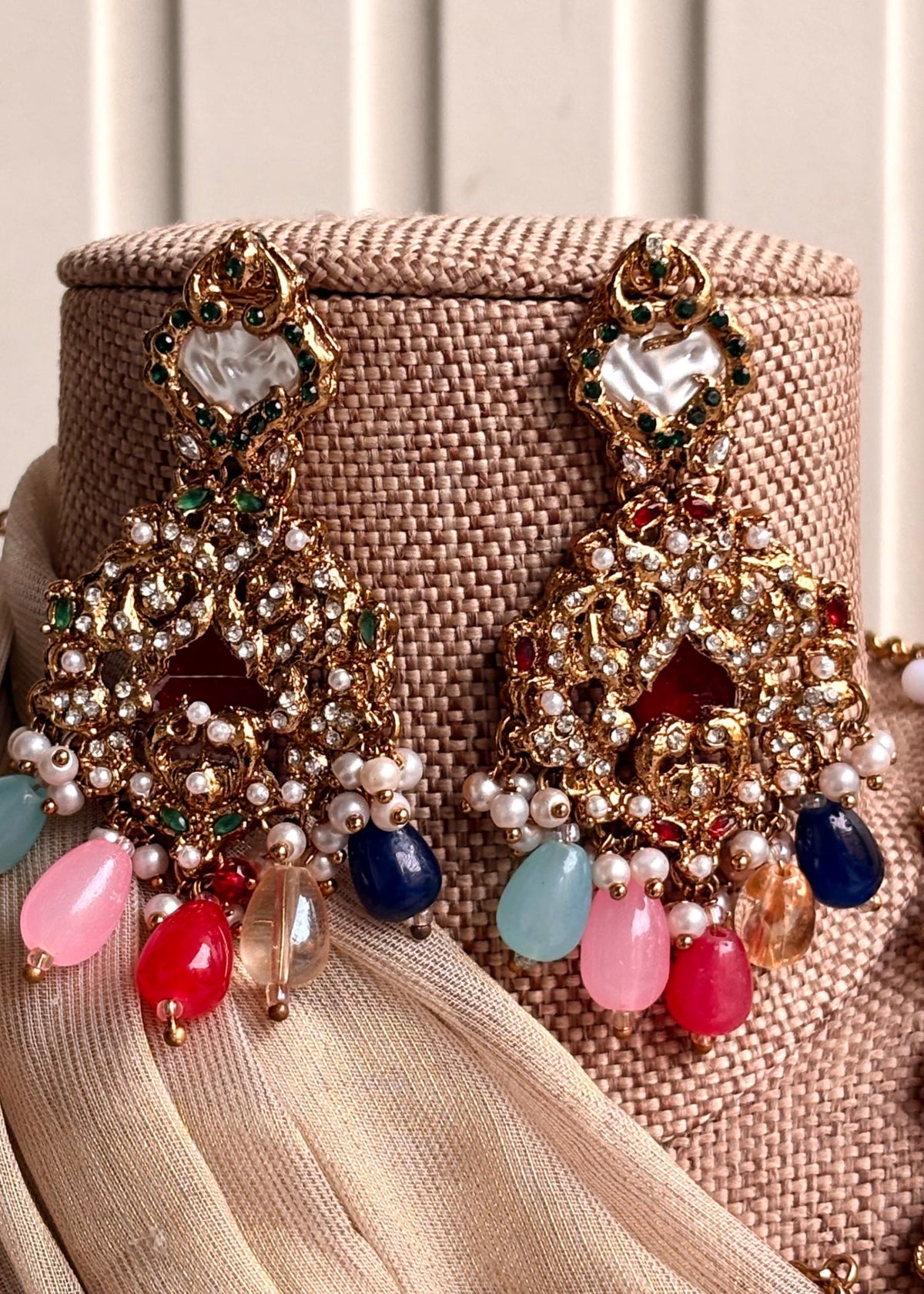 Turkish Style Malaa Necklace Earrings and Tikka Set Online in KSA Riyadh Saudi Arabia Oman Bahrain Qatar