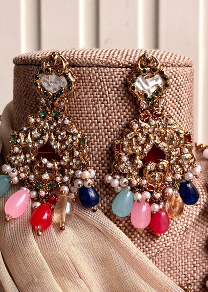 Turkish Style Malaa Necklace Earrings and Tikka Set Online in KSA Riyadh Saudi Arabia Oman Bahrain Qatar