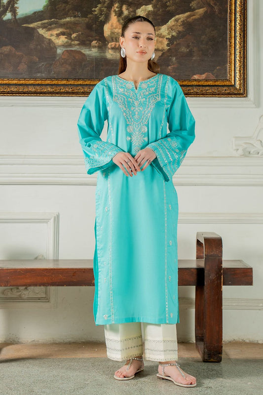 Turquoise Embroidered Cotton Lawn Kurta Set Online in Dubai UAE Abudhabi Ajman Sharjah