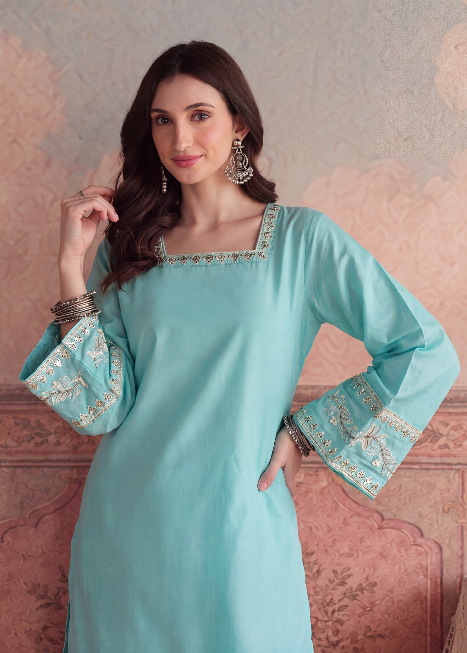 Turquoise Lawn Kurti Sharara Set Online in Sri Lanka India Australia