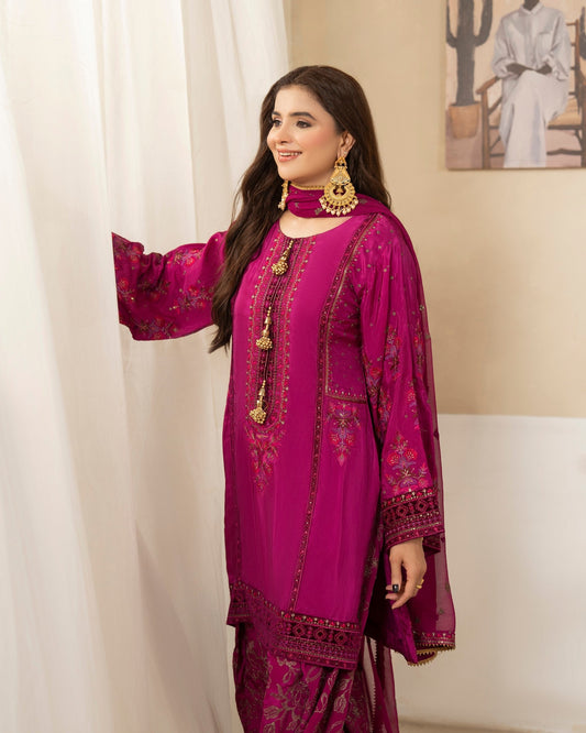 Tussar Silk Pink Embroidered Salwar Kameez Online in KSA Riyadh Saudi Arabia Oman Bahrain Qatar